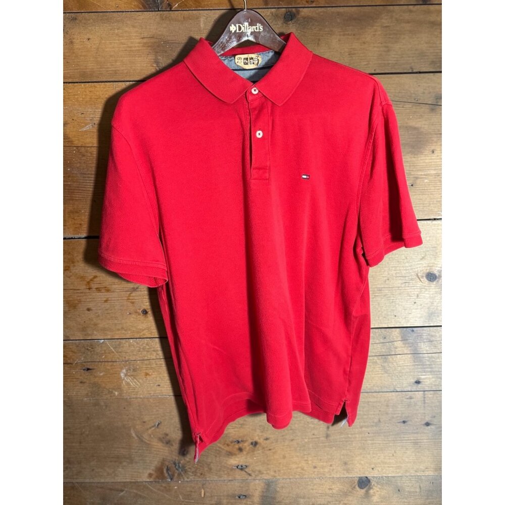 Tommy Hilfiger Red Polo Shirt Mens L/G Short Sleeve Cotton Classic Fit